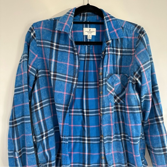 American Eagle Outfitters Blue and Pink Plaid Flannel Size Small - Picture 5 of 6